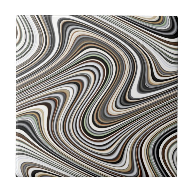 Wavy Lines - Light Brown/Sand/Beige/Turquoise/Blue Ceramic Tile (Front)