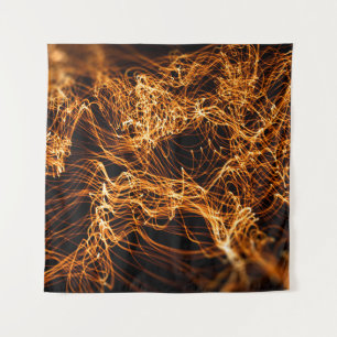 Wavy lines, round particles, string theory. tapestry
