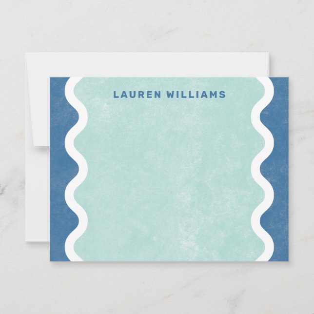 Wavy Lines Stationery Note Card - Blue (Front)