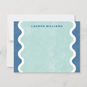 Wavy Lines Stationery Note Card - Blue