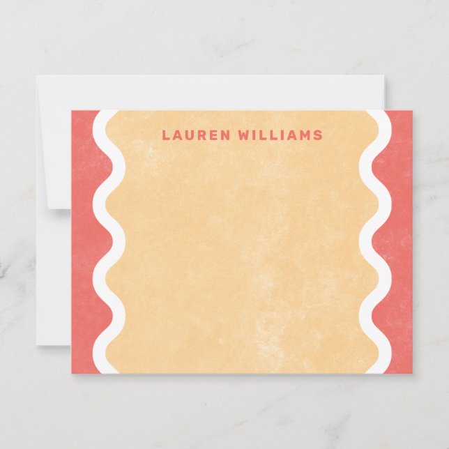 Wavy Lines Stationery Note Card - Red (Front)