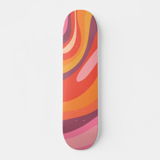 Wavy Loops Groovy Retro Abstract Pattern Skateboard (Front)