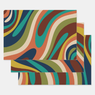 Wavy Loops Multi-Color Retro Abstract Pattern Wrapping Paper Sheet