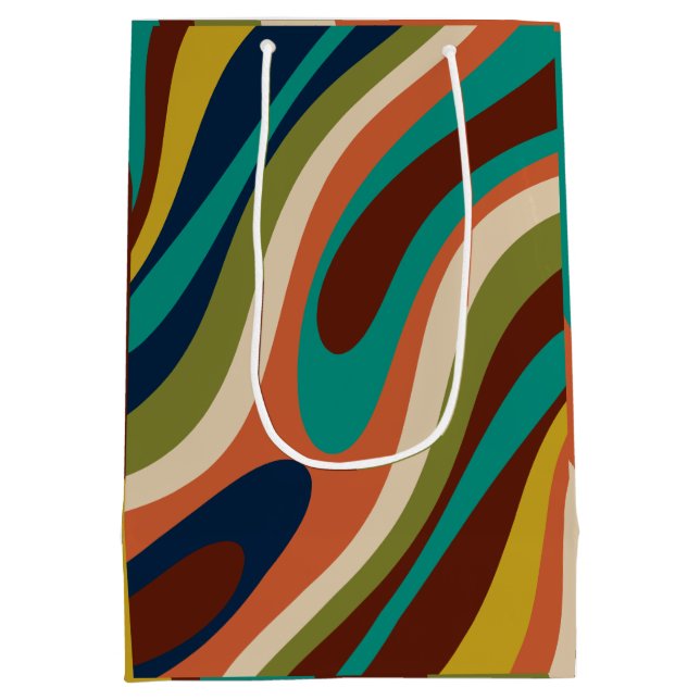 Wavy Loops Multi-Colour Retro Abstract Pattern Medium Gift Bag (Back)