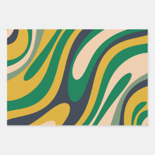 Wavy Loops Retro Abstract Multi-Colour Patterns Wrapping Paper Sheet