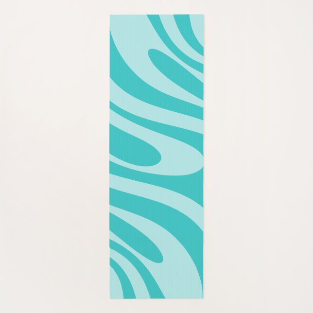 Wavy Loops Retro Abstract Pattern in Aqua Teal Yoga Mat (Back)