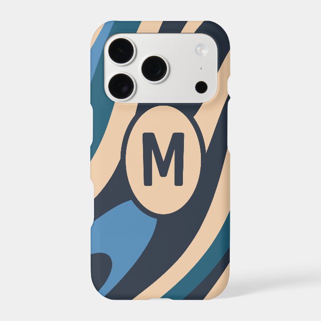 Wavy Loops Retro Abstract Pattern Initial Blue (Back)