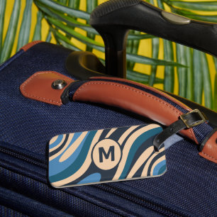 Wavy Loops Retro Abstract Pattern Initial Blue Luggage Tag