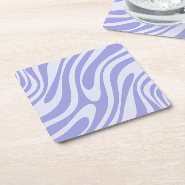 Wavy Loops Retro Abstract Pattern Light Purple Square Paper Coaster (Angled)