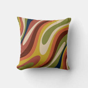 Wavy Loops Retro Abstract Pattern Vintage 70s Vibe Cushion