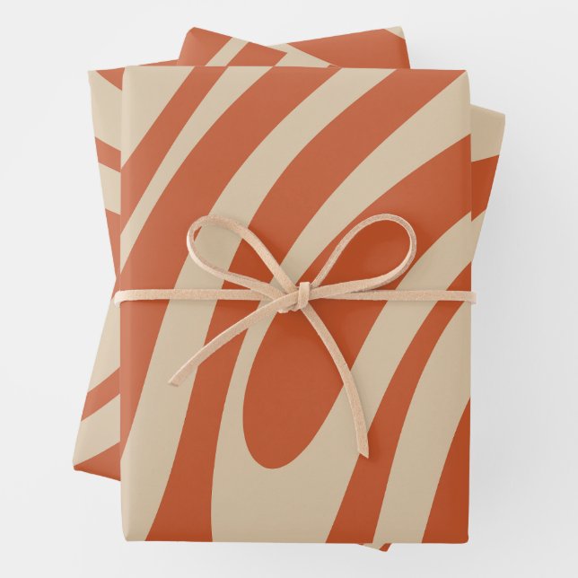 Wavy Loops Retro Boho Abstract Pattern Wrapping Paper Sheet (In situ)