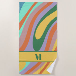 Wavy Loops Retro Colourful Abstract Pattern Beach Towel