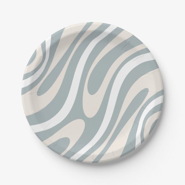 Wavy Loops Retro Modern Abstract Pattern Paper Plate (Front)