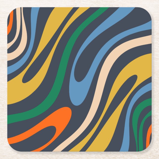 Wavy Loops Retro Modern Abstract Pattern Square Paper Coaster (Front)