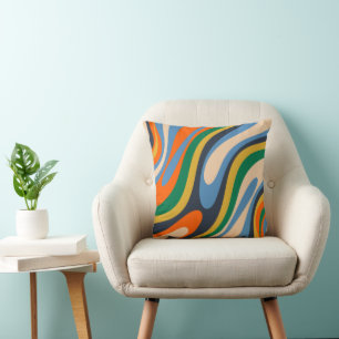 Wavy Loops Retro Multi-Colour Abstract Pattern Cushion