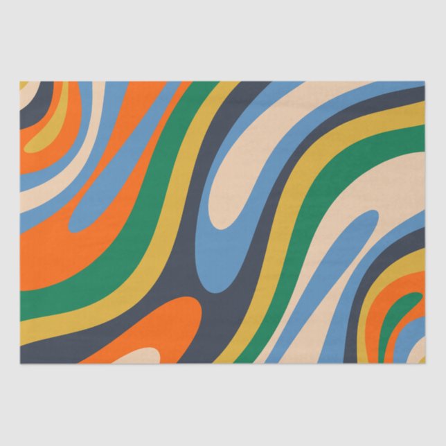 Wavy Loops Retro Multi-Colour Abstract Pattern Tissue Paper (Front)