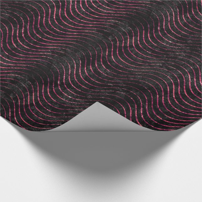 Wavy Luxury Black and pink Glitter Wrapping Paper (Corner)