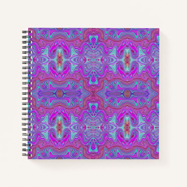 Wavy Magenta and Blue Trippy Marbled Pattern Notebook (Front)