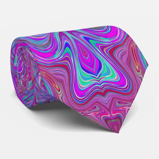 Wavy Magenta and Blue Trippy Marbled Pattern Tie (Rolled)