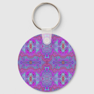 Wavy Magenta and Green Trippy Marbled Pattern Key Ring