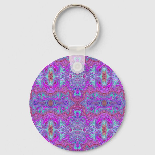 Wavy Magenta and Green Trippy Marbled Pattern Key Ring (Front)
