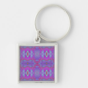 Wavy Magenta and Green Trippy Marbled Pattern Key Ring