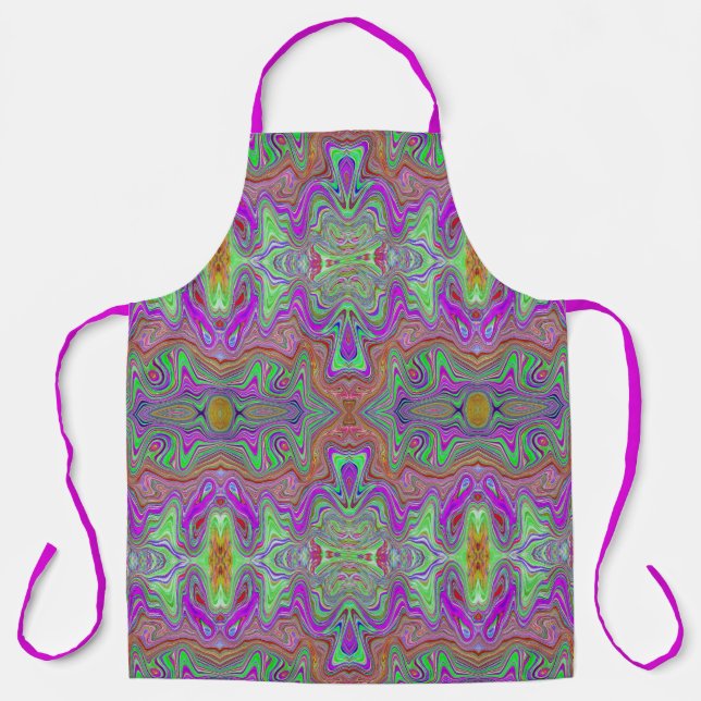 Wavy Magenta, Red and Green Trippy Pattern Apron (Front)