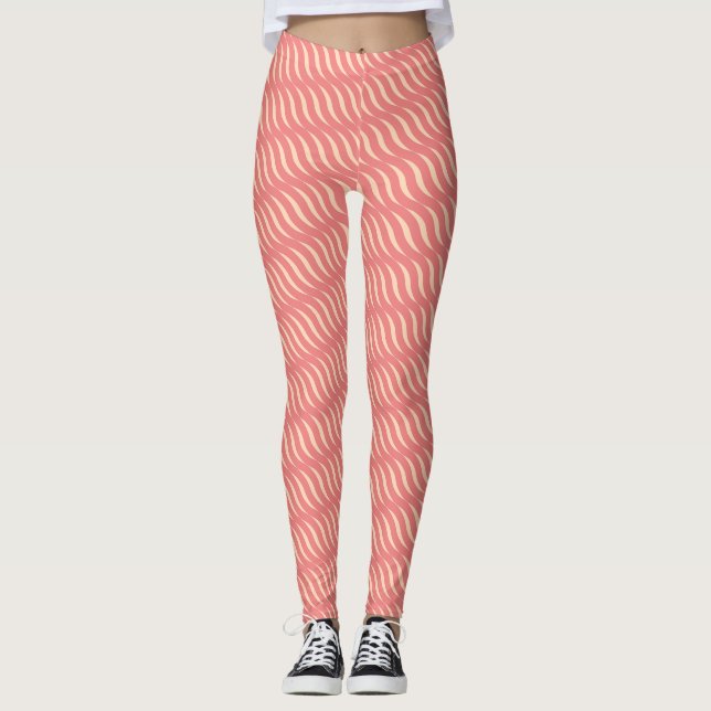 Wavy Magical Inclined Rose Lines Seamless Pattern Leggings (Front)