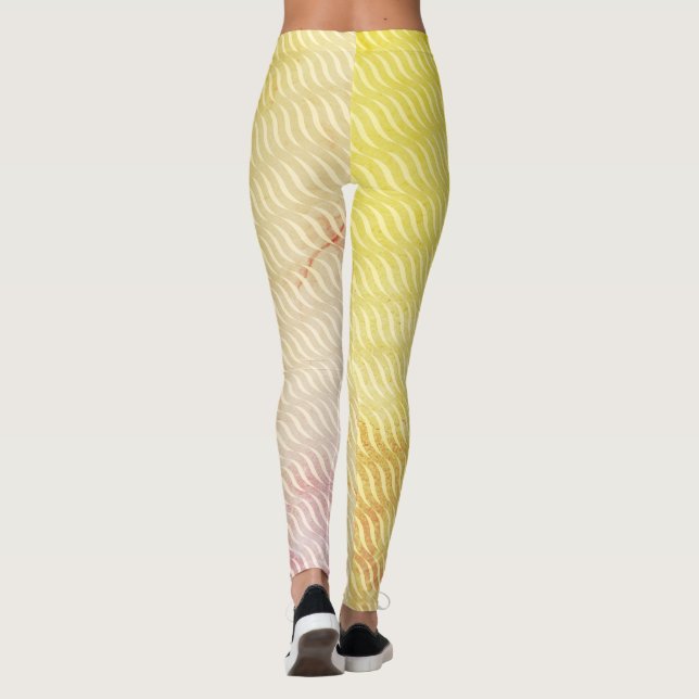 Wavy Magical Sand GreenLeaf Lines Seamless Pattern Leggings (Back)