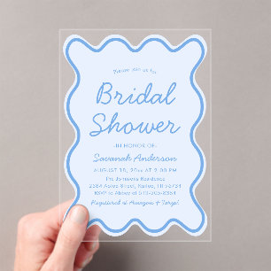 Wavy Modern Curvy Bold Dusty Blue Bridal Shower Acrylic Invitations