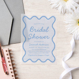 Wavy Modern Curvy Bold Dusty Blue Bridal Shower Vellum Invitations