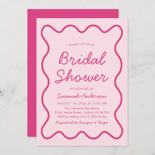 Wavy Modern Curvy Bold Hot Pink Bridal Shower Invitation