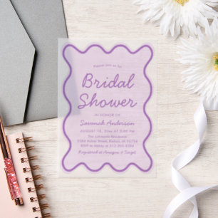 Wavy Modern Curvy Bold Light Purple Bridal Shower Vellum Invitations