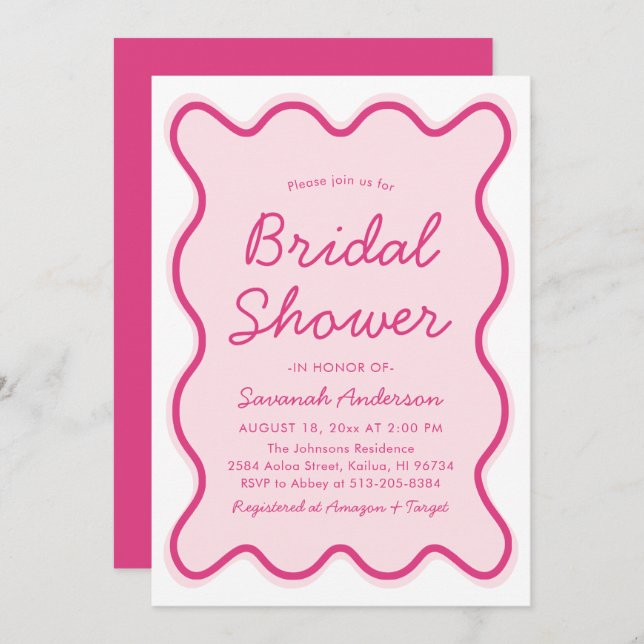 Wavy Modern Curvy Bold Pink and Red Bridal Shower Invitation (Front/Back)