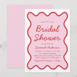 Wavy Modern Curvy Bold Pink and Red Bridal Shower Invitation