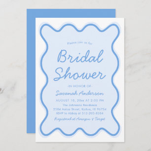 Wavy Modern Curvy Bold Squiggle Blue Bridal Shower Invitation