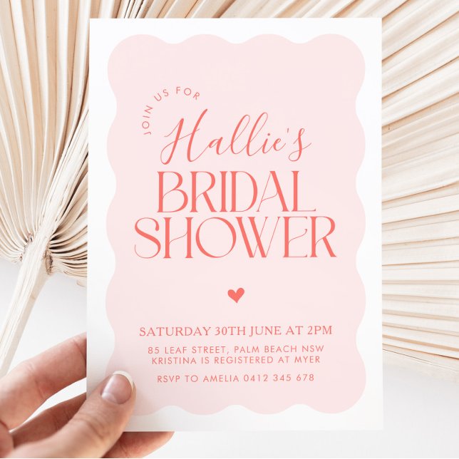 Wavy Modern Curvy Red Pink Bridal Shower  Invitation (Creator Uploaded)