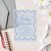 Wavy Modern Curvy Retro Boy Dusty Blue Baby Shower