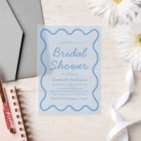 Wavy Modern Curvy Retro Dusty Blue Bridal Shower