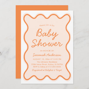 Wavy Modern Curvy Retro Peach Fuzz Baby Shower Invitation