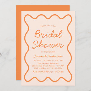 Wavy Modern Curvy Retro Peach Fuzz Bridal Shower Invitation