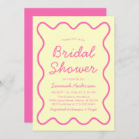 Wavy Modern Curvy Retro Pink Yellow Bridal Shower