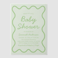 Wavy Modern Curvy Retro Sage Green Baby Shower Inv