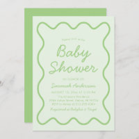 Wavy Modern Curvy Retro Sage Green Baby Shower