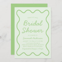 Wavy Modern Curvy Retro Sage Green Bridal Shower