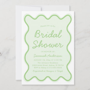 Wavy Modern Curvy Retro Sage Green Bridal Shower Invitation