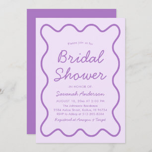 Wavy Modern Curvy Squiggle Purple Bridal Shower Invitation