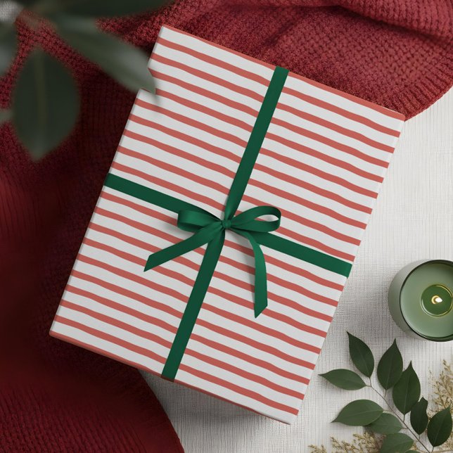 Wavy Modern Minimal Red & White Stripe Pattern Wrapping Paper (Wavy Modern Minimal Red & White Stripe Pattern Wrapping Paper)