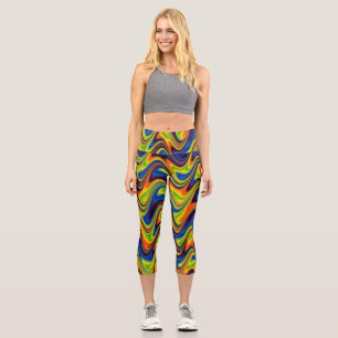 Wavy Multicolor Abstract Capri Leggings