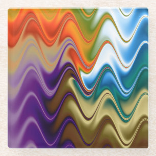 Wavy Multicolor Abstract Glass Coaster